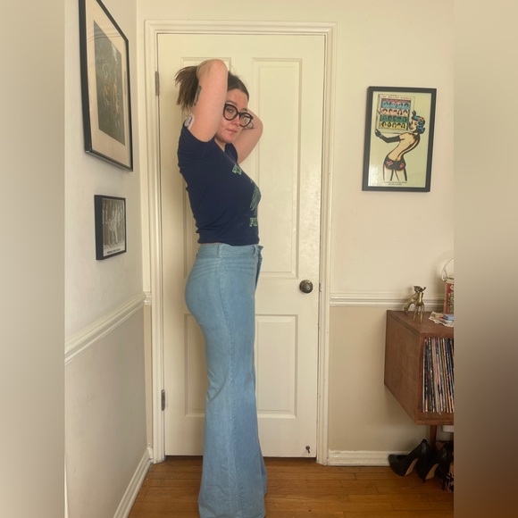 70s Vintage Maverick Light Wash Wide Leg Jeans - Picture 3 of 9